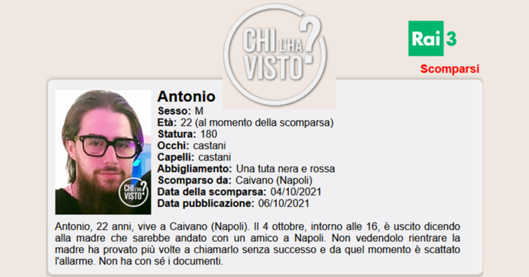 Caivano in ansia per Antonio, giovane 22enne scomparso da giorni